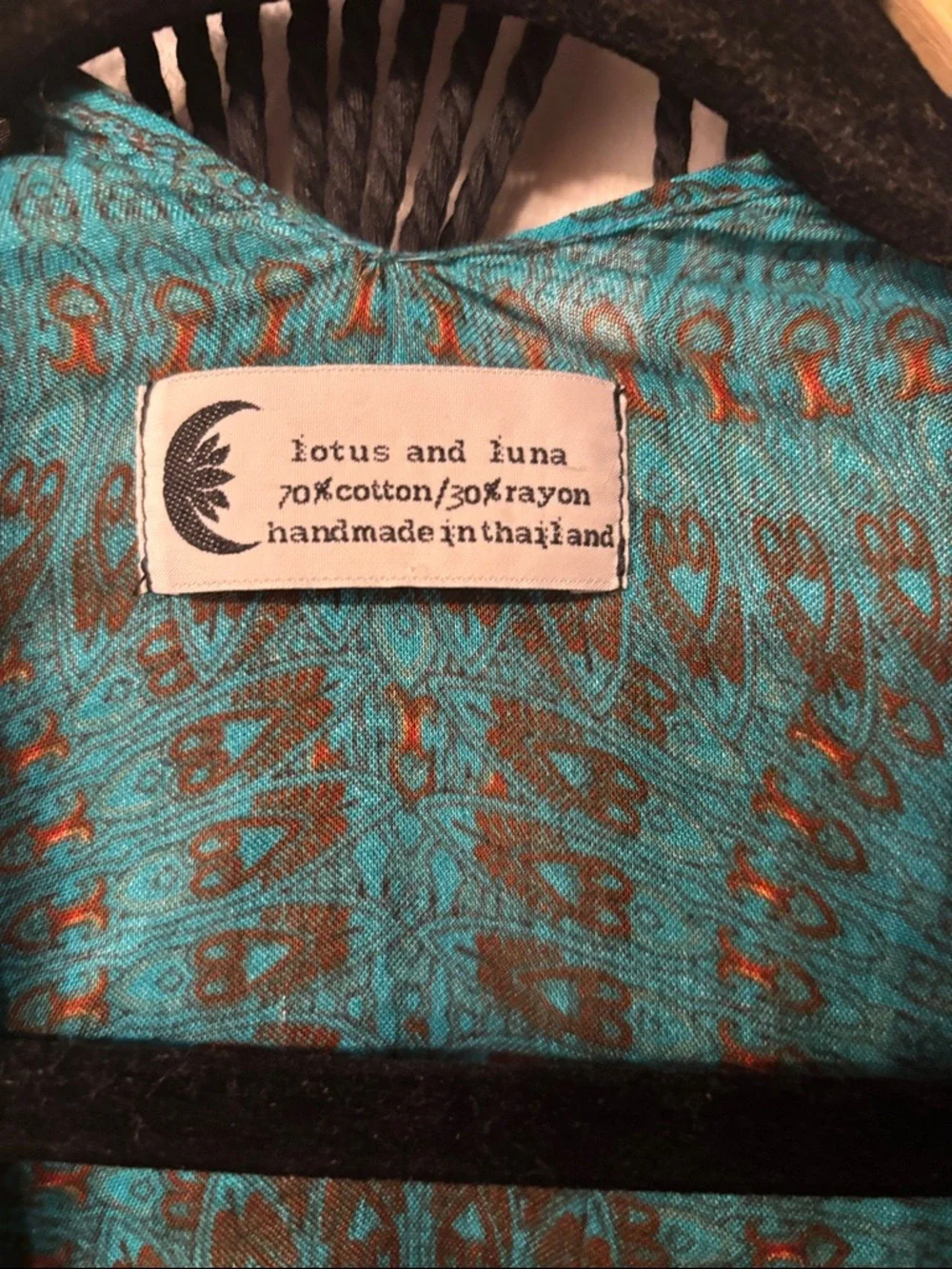 Boho Teal & Orange Printed Open-Front Tunic Kimono - Picture 2 of 4